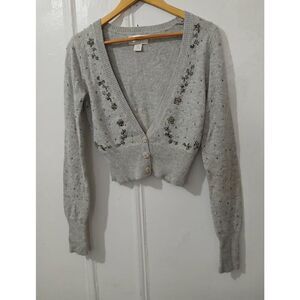 Vintage American Eagle Women small beaded sweater cotton angora sweater cropped
